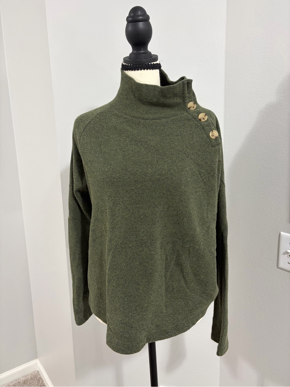 J. Crew Olive Green Button-Shoulder Turtleneck Sweater